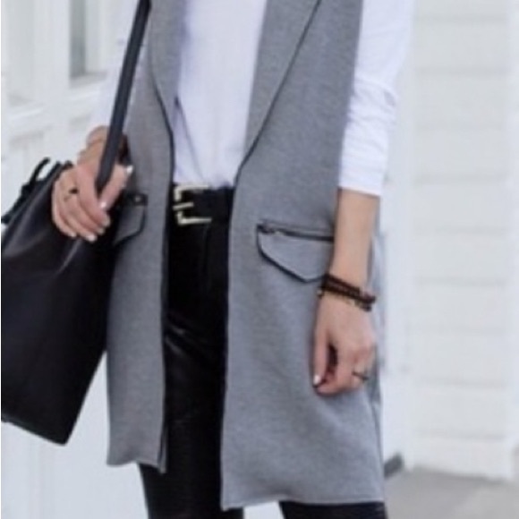 TooShop gray raw edge Sleeveless longline vest jacket jersey sz 12 fall ladies - Picture 1 of 12